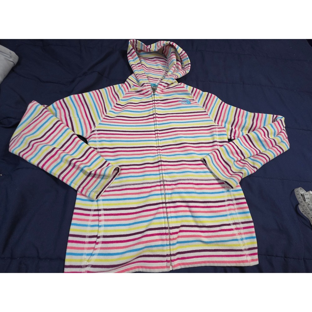 The North Face Girls Fleece Hoodie Multi Color Striped Full Zip XL 18 T260+T660